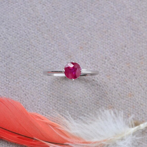 Natural Ruby Solitaire Ring: 18kt White Gold Enga… - image 6