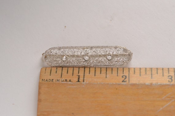 White gold antique pin, Vintage brooch, diamond f… - image 6