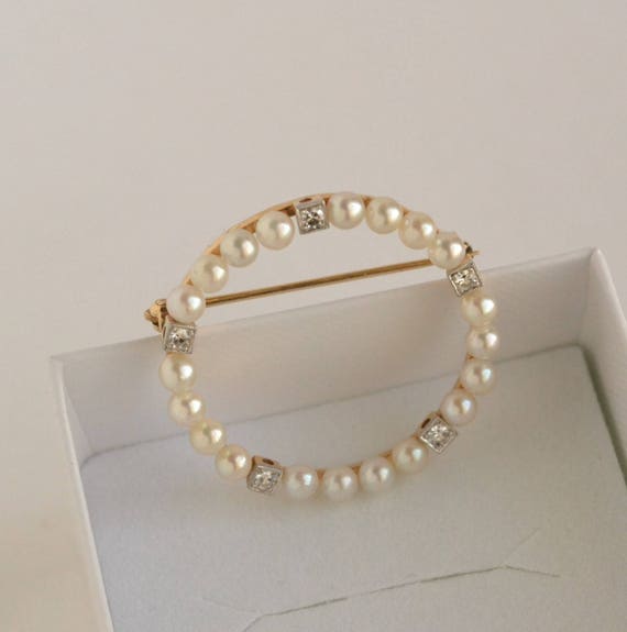 Pearl Pin, Gold Circle Pearl Pin, Vintage Pearl B… - image 2