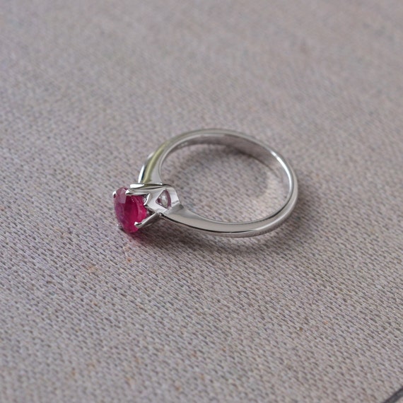 Natural Ruby Solitaire Ring: 18kt White Gold Enga… - image 8