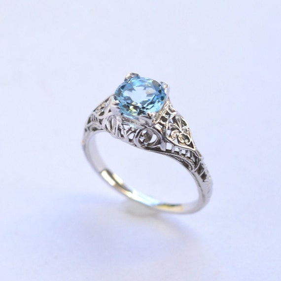 Aquamarine ring, Antique Edwardian aquamarine rin… - image 5