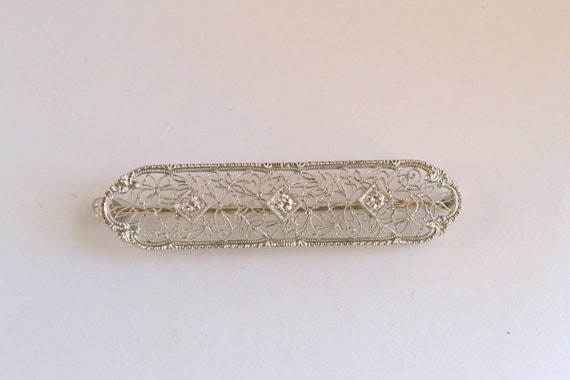 White gold antique pin, Vintage brooch, diamond f… - image 3