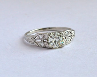 Edwardian Old European Cut Diamond Ring, platinum OEC  diamond ring, Antique platinum engagement ring, Size 6.5