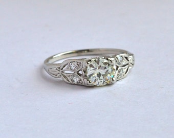 Edwardian Platinum Diamond Ring: Antique OEC Engagement Ring, Size 6.5