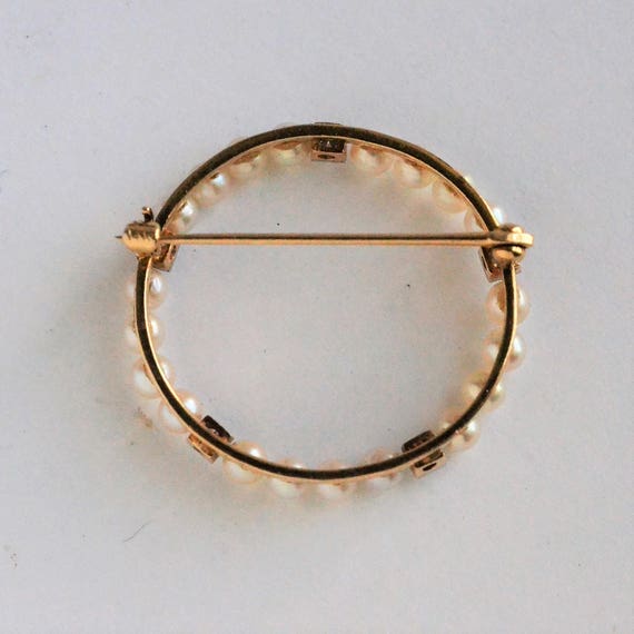 Pearl Pin, Gold Circle Pearl Pin, Vintage Pearl B… - image 3