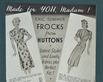 Vintage 1930s magazine flyer leaflet women's Summer dresses made to measure garments - 30s ladies' fashions children's clothing - Huttons UK