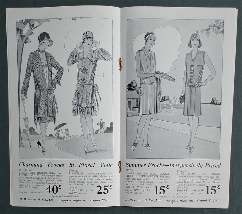 Vintage 1920s sales brochure women's clothing D. H. Evans Inexpensive Frocks for Tennis and River 20s shop catalogue women's fashions image 6