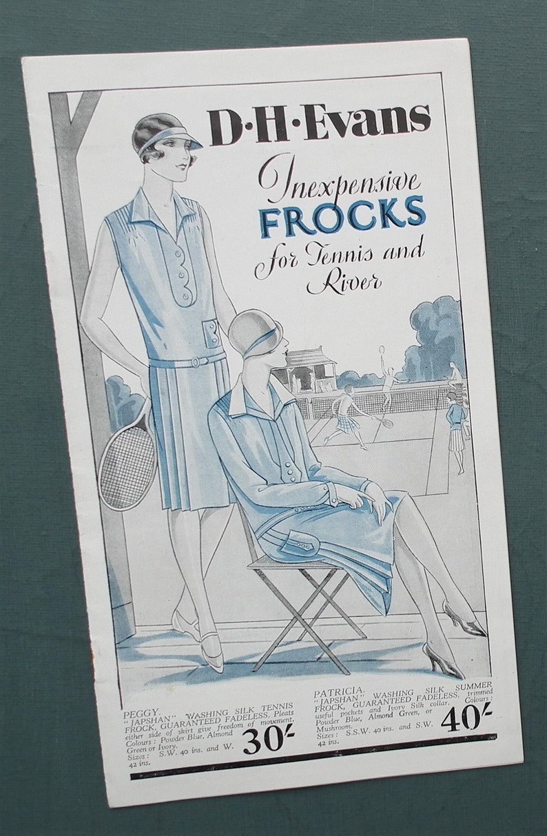 Vintage 1920s sales brochure women's clothing D. H. Evans Inexpensive Frocks for Tennis and River 20s shop catalogue women's fashions image 1