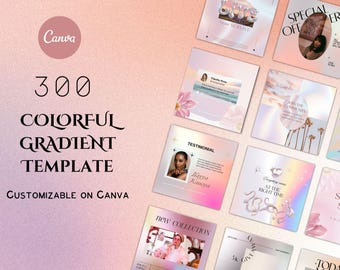 Colorful Gradient Social Media Template IG post template social media kit Aesthetic carousel post beauty brand bundle Pinterest pin template