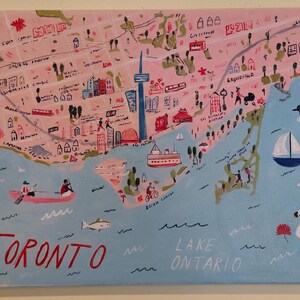 Cuadro al óleo pintado a mano: Mapa caprichoso de Toronto