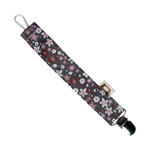 Dusty Garden Pacifier Clip – Denim with Floral Print – Handmade with Metal or Plastic Clip