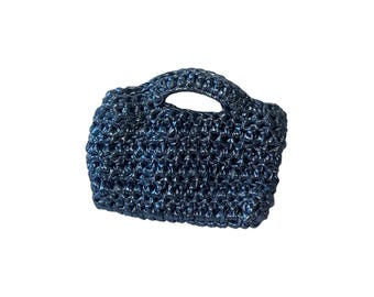 Metallic Light Blue Crochet Mini Handbag: Handmade Statement Clutch