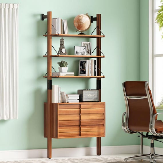 Ladder Bookshelf with Storage Cabinet