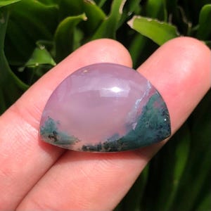 Purple Chalcedony with Moss Cabochon | Soft Lavender Stone for Artisan Pendant Jewelry