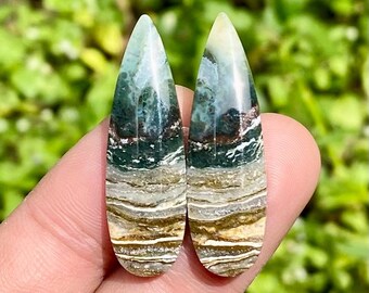 Par de cabochões de jaspe de rio – Pedra única para joias artesanais