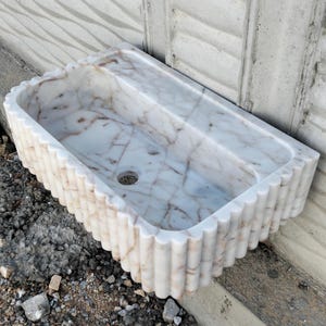 Calacatta Gold Marble Wall Sink, Fluted Stone Basin, Custom Vanity