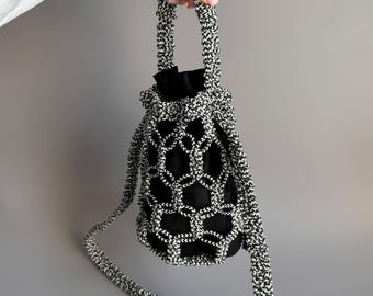 Handmade Macrame Bucket Bag – Boho Cotton Shoulder Bag | Shopper Gift for Woman