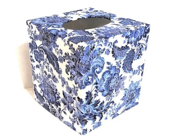 Blue and White Floral Square Tissue Box Cover