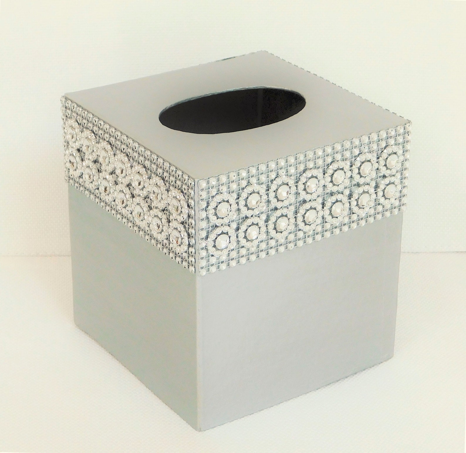 Silver Square Paper Mache Tissue Box Cover with Silver Bling Etsy