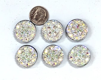 Bling Magnets, Set of Six, AB Crystal 20 mm Acrylic Faceted Rounds