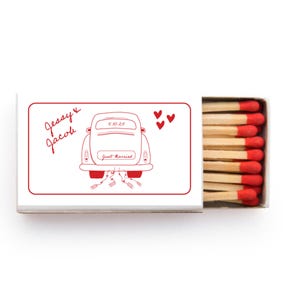 Cajas de cerillas personalizadas para coches de recién casados – Recuerdos de boda con latas – Nombres y fecha personalizados – Decoración para fiestas de compromiso o recepción
