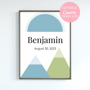 Personalisierte Baby Name Wandkunst | Canva Vorlage | Bearbeitbares Geburtsdatum Poster | Kinderzimmer Printable | Kinderzimmer Dekor | Sofort Download