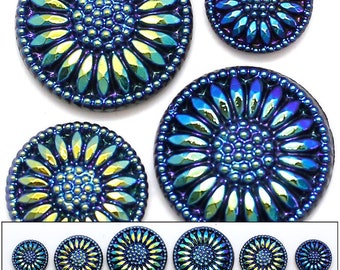 Delineated Vintage Glossy Black Czech Buttons