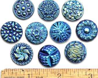 Delineated Vintage Glossy Black Czech Buttons