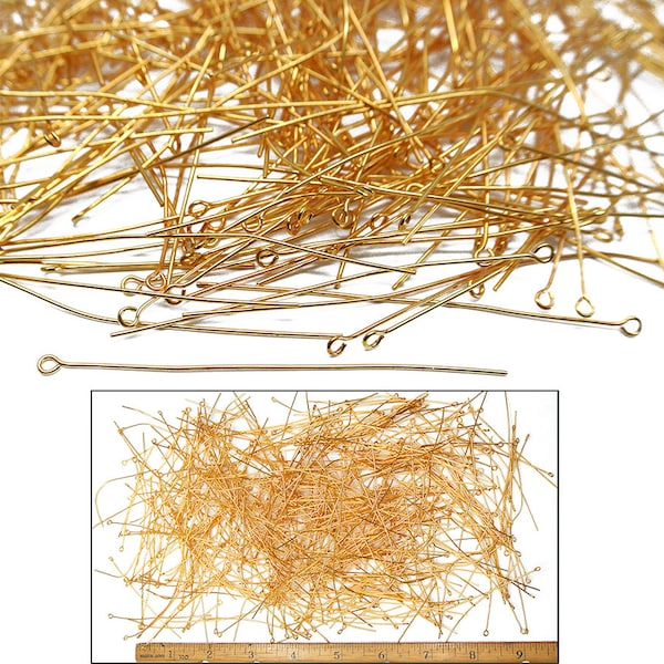 WHOLESALE LOT Long 2 1/2" Gold Plated Eye PINS Earring head pin Findings Ear Wires 500pc some bent