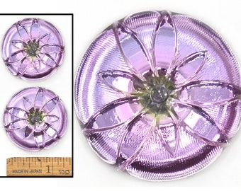 REDUCED! 2pc 35mm STUNNING Focal Vintage Czech Faceted DAISY Flower Lilac Lavender  Purple Glass Buttons
