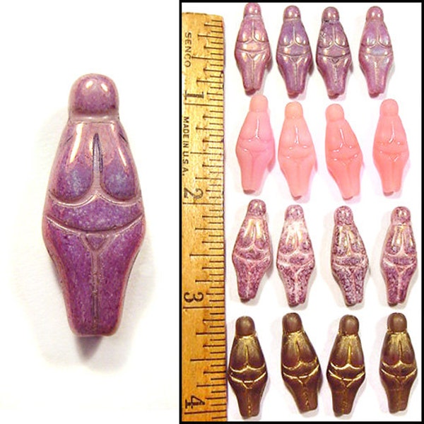16pc 1" Willendorf Venus Goddess Czech Glass Beads 4Colors PINK Lavender PURPLE