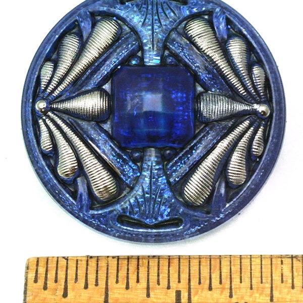 XXL Focal 42mm Vintage Czech Glass Nouveau Double Dragonfly BLUE JEWEL Glitter Button 1pc