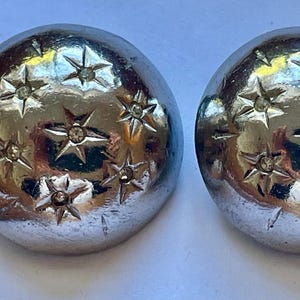Vintage 1980’s Designer signed B+W Butler + Wilson Silver Tone Domed Rhinestone Stars Non pierced clip on Earrings very wearable 1 1/8&quot; long