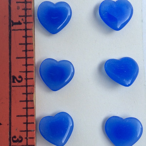 6pc CUTE Tiny 14mm Vintage 1940's Realistic Czech Glass Blue HEART Doll Buttons great for clasps