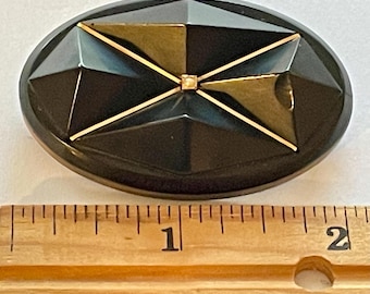 Broche colgante de luto geométrico vintage antiguo XL de Whitby, victoriano, de 5 cm de ancho y con perla de semilla, década de 1880 y 1890