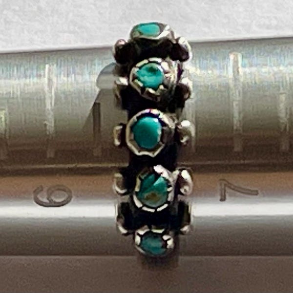 Vintage Antique Petit Point Snake Eyes Handmade Native American Sterling Silver Zuni 5 Stone BLUE Turquoise Ring size 6.5