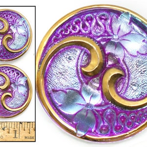 Details about   27mm Vintage Czech Glass Blue Lilac PURPLE AB Gold Victorian FLOWER Buttons 2p 