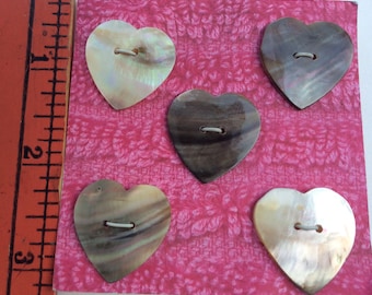 5pc 25mm Focal Hand Carved Realistic Sew Thru Abalone Pearl Shell HEART Buttons