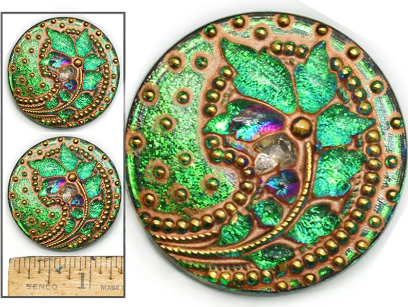 Glass button Czech handmade flower desined colorful painted jewel button BOHEMIAN BUTTON 32mm