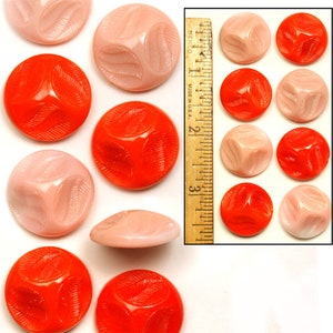 8pc 22mm Vintage 1940s Czech Glass 3D PINK + RED Shankless No Shank Cabochon Buttons for button bracelets
