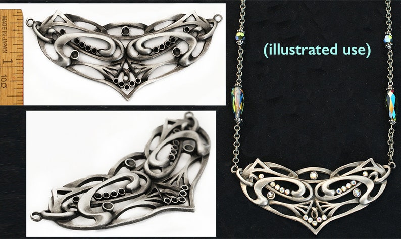 XL 3 14 Czech Art Nouveau Undulating Tribal Celtic Knot Focal STATEMENT Silver Pendant DIY Necklace Link