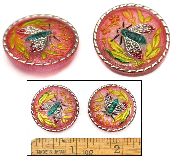 Download Glass 27mm Vintage Czech Glass PURPLE Green 5-COLOR Victorian FLY Insect Buttons 2pc Collectibles
