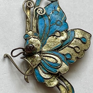 RARE Authentic Vintage Antique Qing Dynasty Tian-Tsui Late 19th - Early 20th Century Chinese Butterfly Hair Ornament w Kingfisher Feathers
