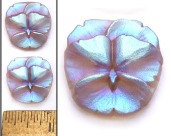 35mm 22mm Vintage Czech Glass Mother/Daughter TEAL Blue FLOWER Pansy Buttons 3pc 