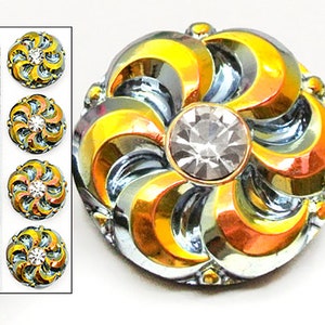 4pc 22mm 22mm Vintage Czech GOLDEN FIRE Aurora Borealis Fire AB Swirl Rhinestone Glass Buttons good for clasps
