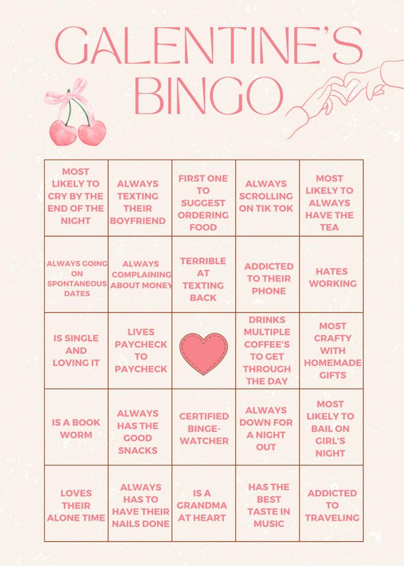 Galentine's Bingo Card - Girl's Night activity