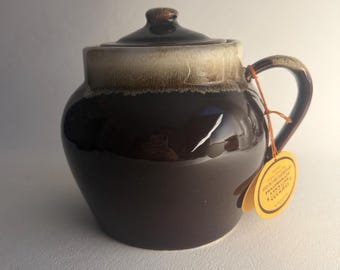 Vintage Pfaltzgraff Bean Pot, Brown Drip Glaze Stoneware Crock, Farmhouse Kitchen Decor