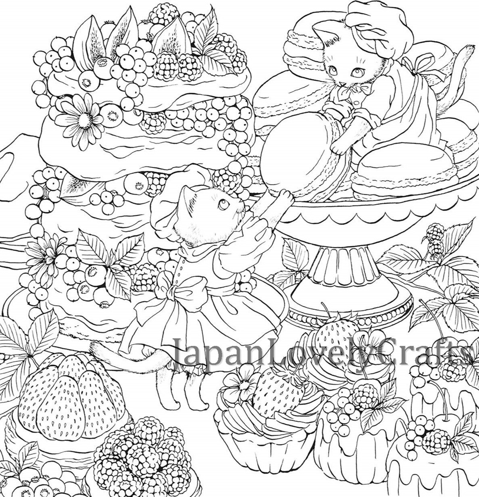 Japanese cat animal Coloring Book for adults Cute & retro | Etsy