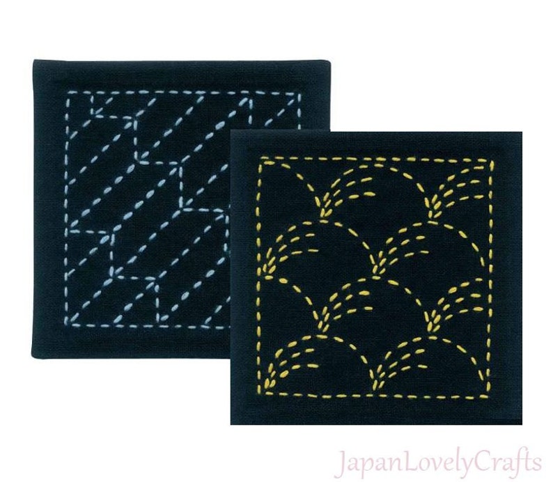Japanese Sashiko Coaster Kit Beginner Embroidery DIY Kit Etsy