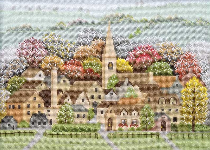 Japanese Cross Stitch Kit Modern Autumn Cotswolds Village Etsy
